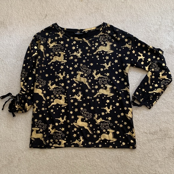 Onque Casual Black Gold Long Sleeve Reindeer Christmas Light Sweater Shirt XL - Picture 6 of 12